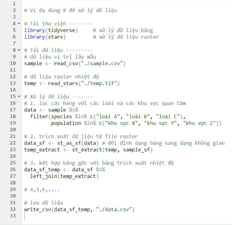 Ví dụ code xử lý dữ liệu trong R