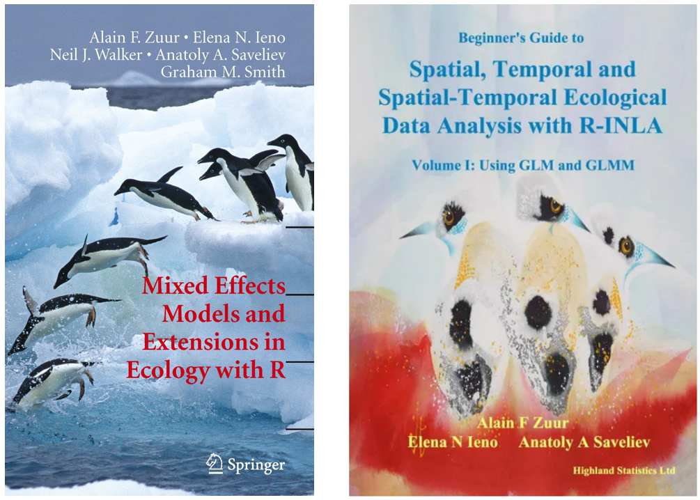 Sách Mixed effects model and extensions in ecology with R và Beginner's guide to spatial, temporal, and spatial-temporal ecological data analysis with R-INLA